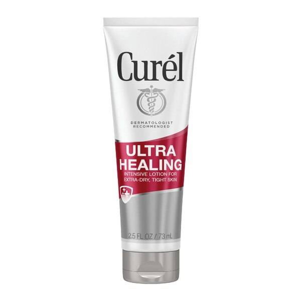 A two-point five ounces tube of curel ultra healing lotion.