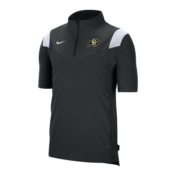 A grey quarter zip jacket with Colorado Buffaloes logo and nike swoosh on the upper chest, and white accents on the shoulders.