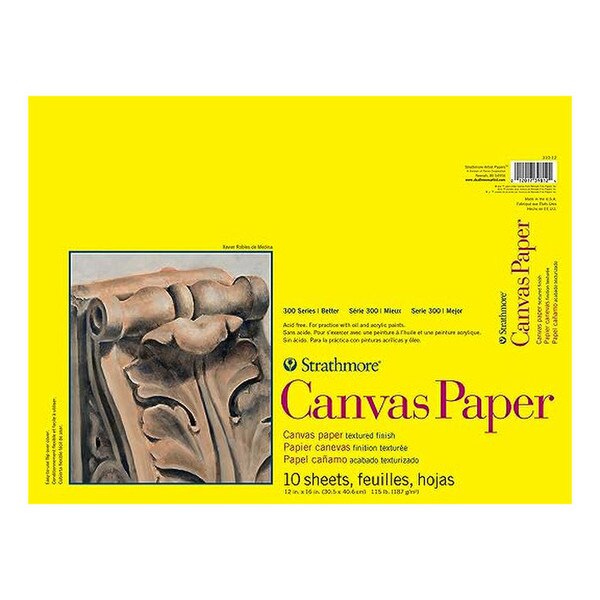Strathmore 300 Series Canvas Paper pad with 10 sheets of 6" x 6" textured finish paper, ideal for acrylic and oil paint practice.