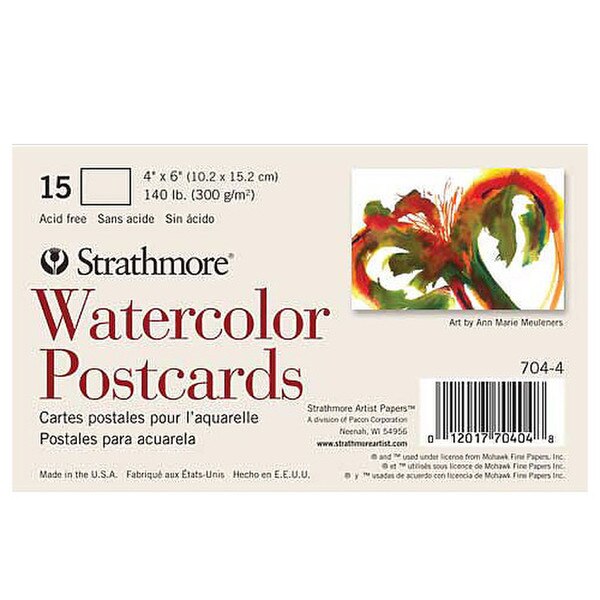 Strathmore Watercolor Postcards pad with 15 acid-free 4" x 6" cards, 140 lb paper for watercolor use.