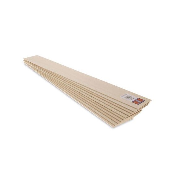 This is a photo of several 3/36" by 4" by 24" sheets of basswood.