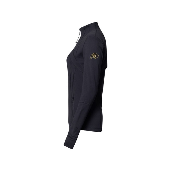A side shot of the black jacket with the C-U Buffalo logo showing on the left arm.