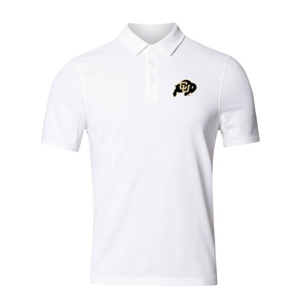 White polo shirt with embroidered Colorado Buffaloes logo on the left chest