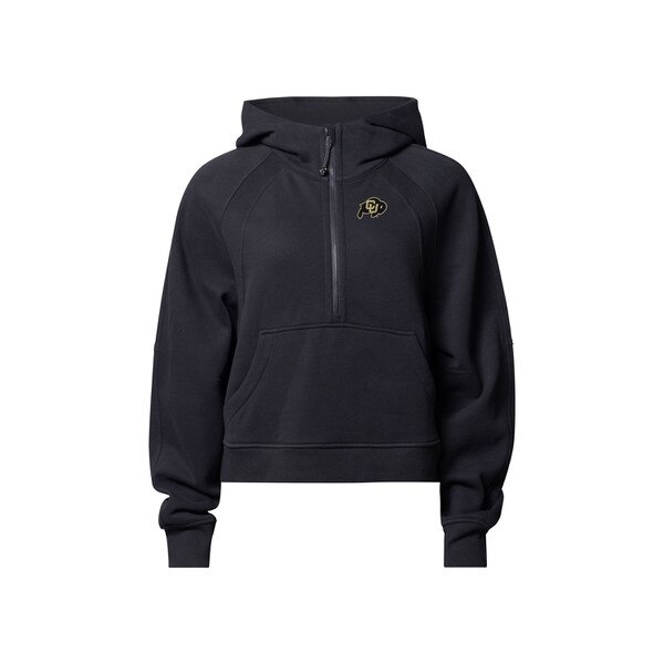 A black lululemon half zip hoodie with the CU Buffalo logo on the left side of the chest.