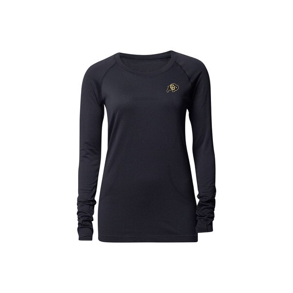 A black long sleeve shirt with thumb holes. The left chest features a CU Buffalo Logo.