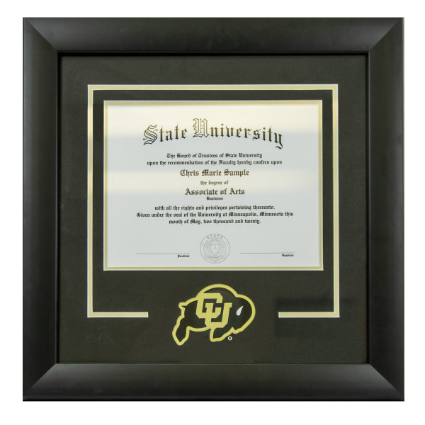 A black diploma picture frame with a C-U Buffalo logo on the bottom.