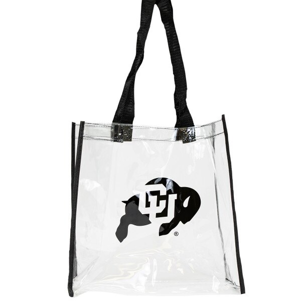 Clear plastic bag with black CU Buffalo logo printed on bag.