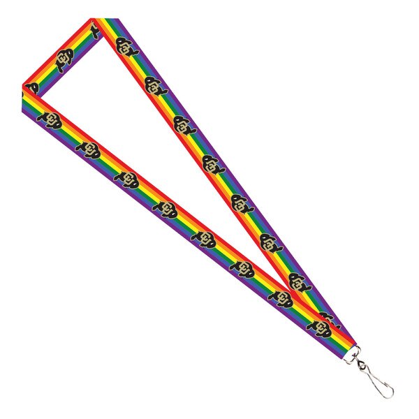 A rainbow lanyard with the iconic CU Buffalo logo.