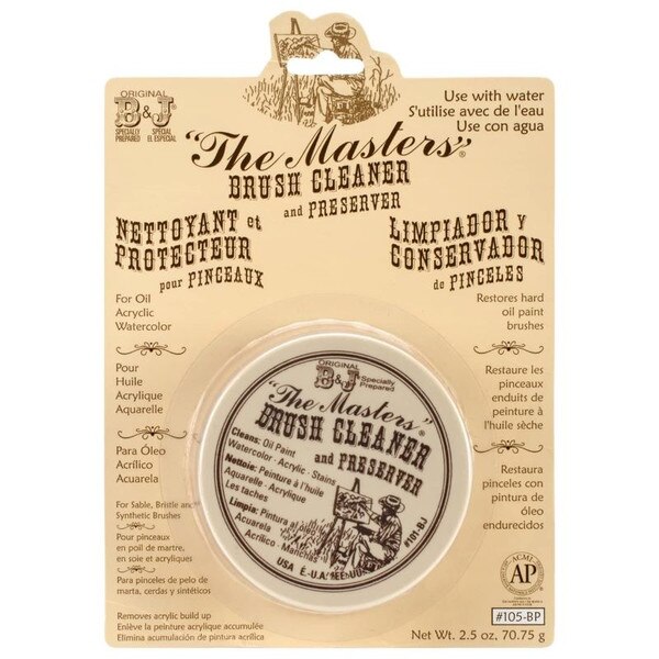 A container of "The Masters" brush cleaner and preserver.
