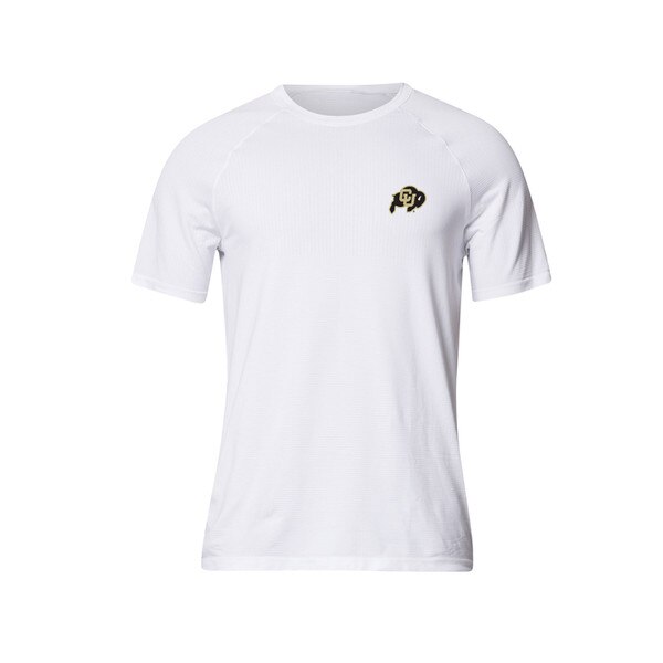 A white lululemon t-shirt with the Colordo Buffaloes logo on the left corner of the chest.