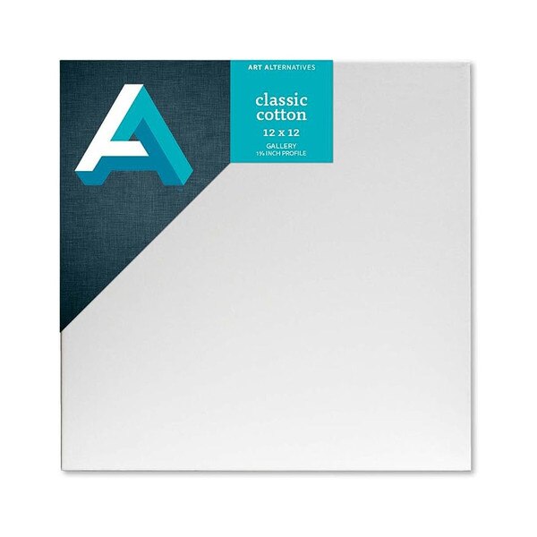 This is a 12 inch by 12 inch canvas. The canvas itself is plain white in color.