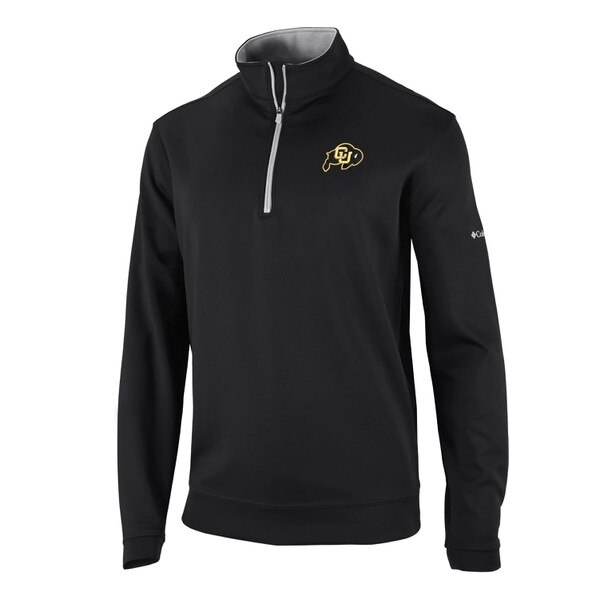 A black Columbia omni wick quarter zip pullover with C-U buffalo logo.