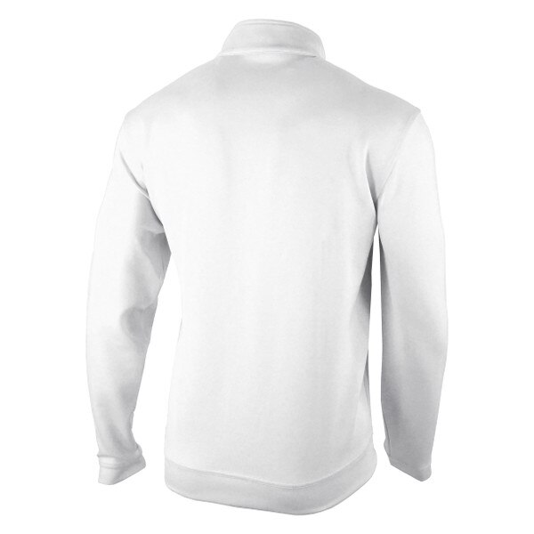 All white backside of a Columbia omni wick quarter zip pullover.