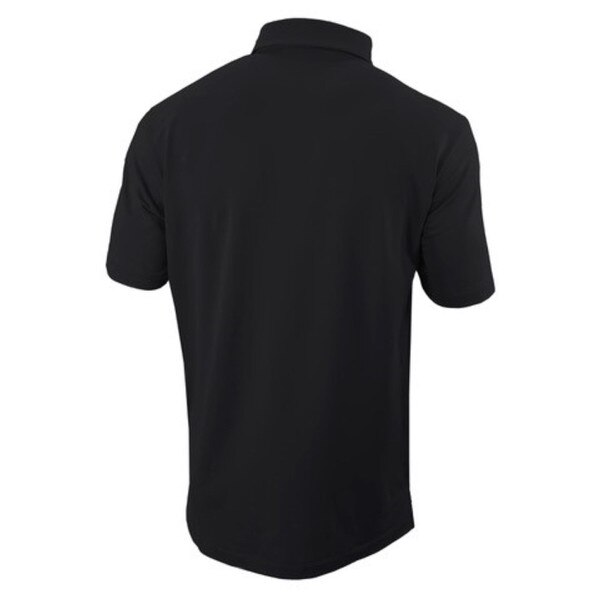 The all black backside of a Columbia polo shirt.