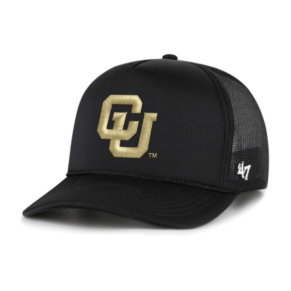 A black '47 Brand trucker hat with the CU logo in vegas gold on the front center.