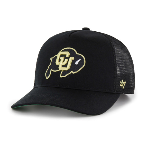 A black '47 brand trucker hat with the CU Buffalo logo embroidered on the center front.