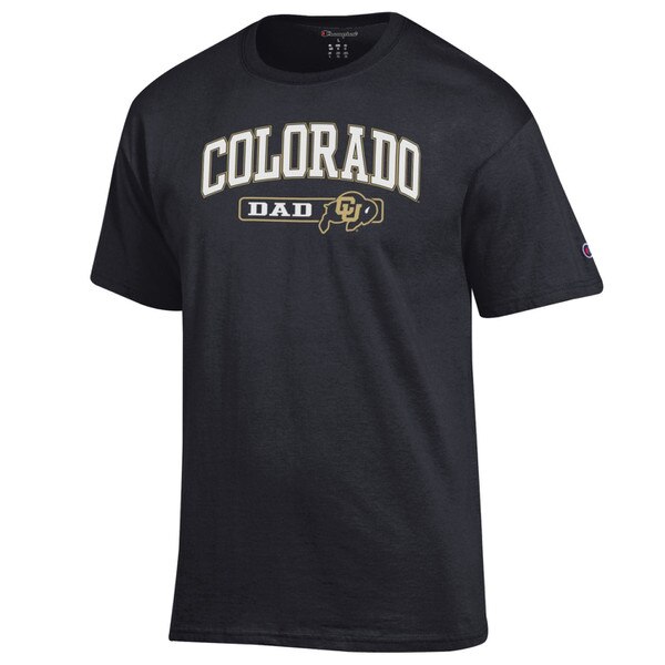 Black t-shirt with "Colorado" written out above "Dad" next to the CU buffalo logo.