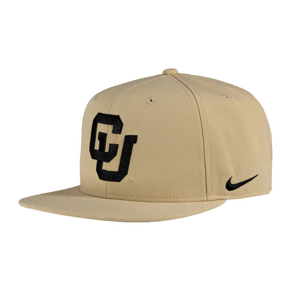 A Vegas Gold hat with an embroidered black interlocking CU logo.