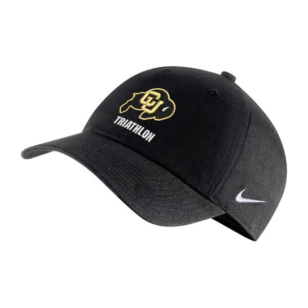 Front view of black Nike hat with CU Buffaloes logo and Triathlon text