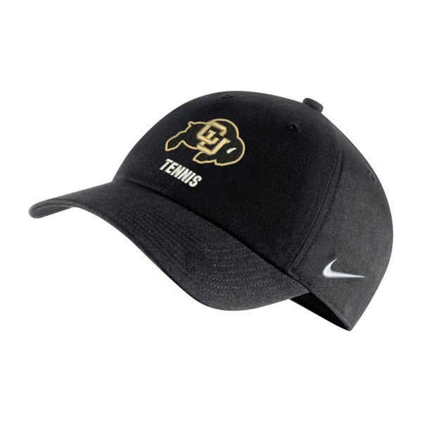 Front view of black Nike hat with CU Buffaloes logo and Tennis text