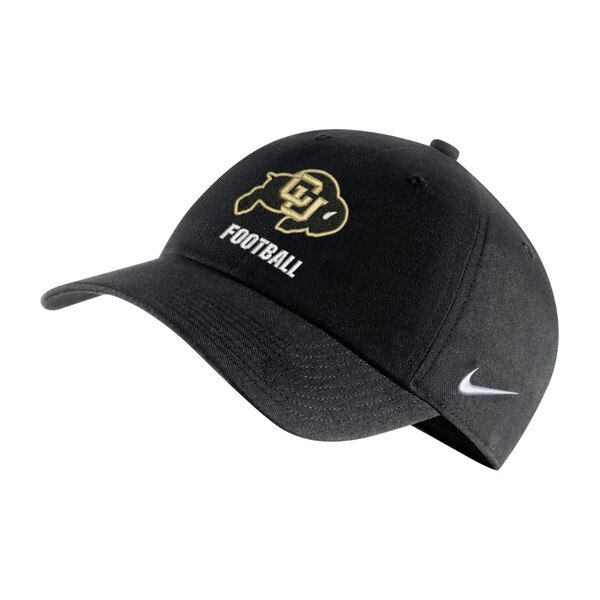 Front view of black Nike hat with CU Buffaloes logo and Football text