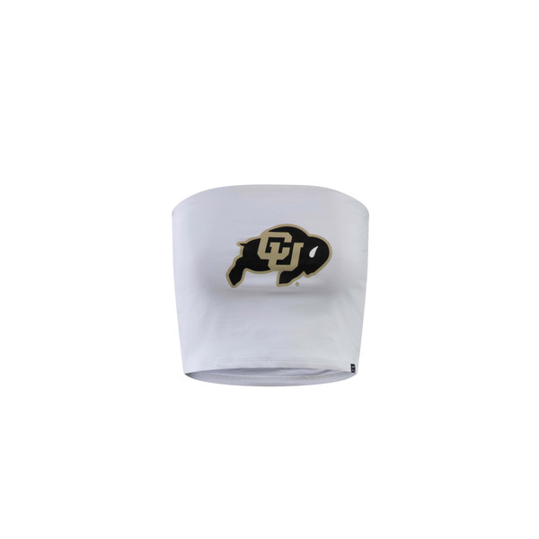 A white bandeau with a Vegas Gold and black C-U Buffalo logo on the center front.