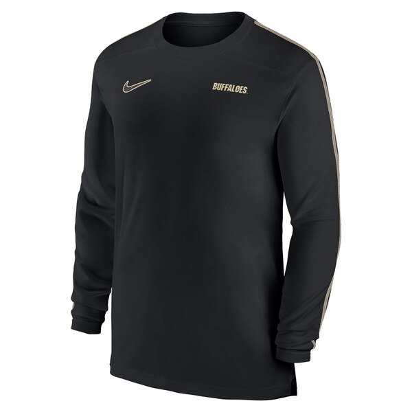 Front view of black long sleeve Nike shirt with gold BUFFALOES text and shoulder stripe detail