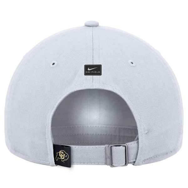 Back view of light gray Nike Colorado hat with adjustable strap and CU Buffaloes logo tag