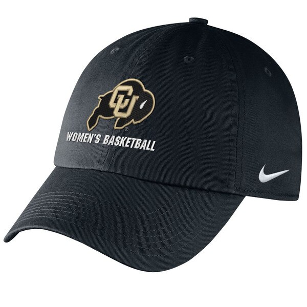 Front view of black Nike hat with CU Buffaloes logo and Women's Basketball text