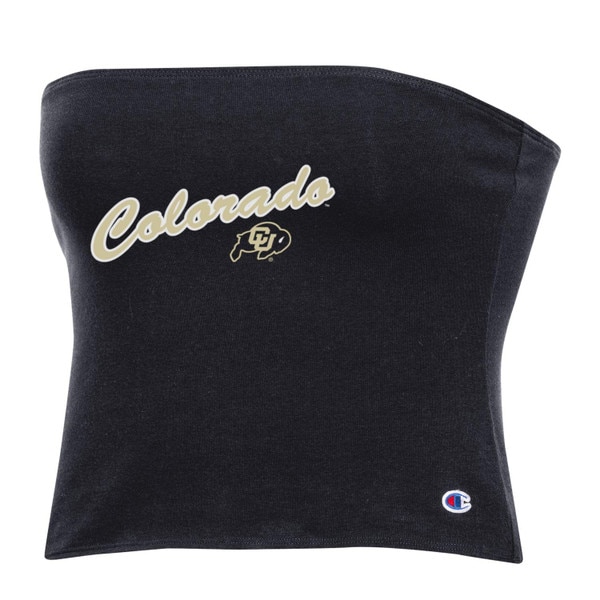 A black tube top, featuring Vegas Gold Colorado script and a C-U Buffalo logo.