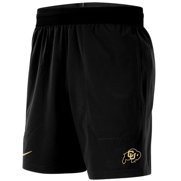 A black pair of shorts with a C-U Buffalo logo on the bottom left corner and a Nike Swoosh on the right.