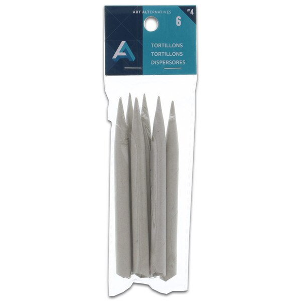 Art Alternatives 6-pack of #4 tortillons for blending and shading, in clear hanging package.