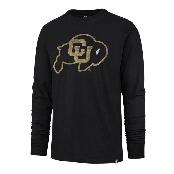 All black frontside of a '47 Brand long sleeve t-shirt with CU Buffalo logo.