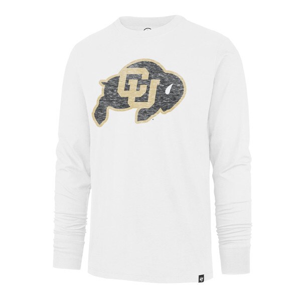 All white frontside of a '47 Brand long sleeve t-shirt with CU Buffalo logo.