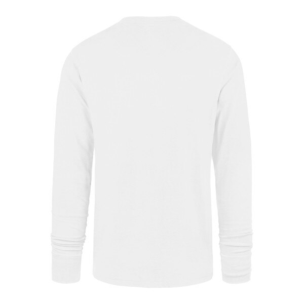 All white backside of a '47 Brand long sleeve t-shirt.