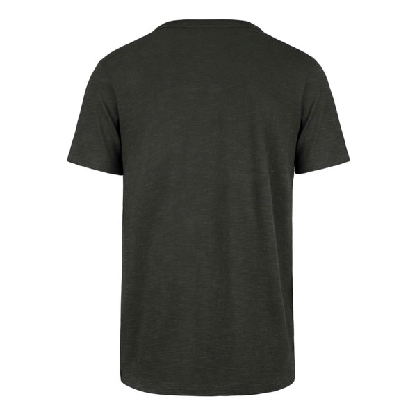 Back view of a black short-sleeve t-shirt with no graphics or text.
