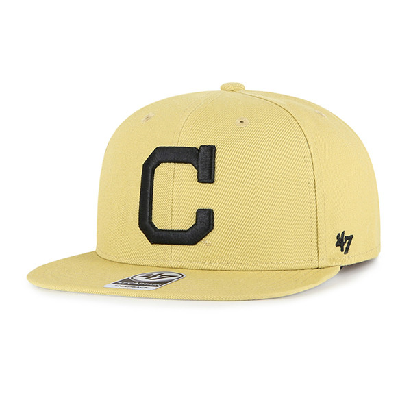 A gold adjustable '47 Brand sure shot captain hat with "C" on front and buffalo on right side.