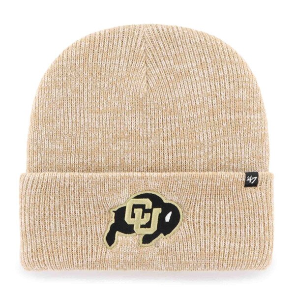 Khaki cuff knit beanie featuring the CU Buffaloes logo on the front.