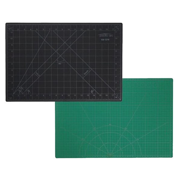 This is a reversible 5-ply cutting mat. One side is black and the other side is a deep emerald green.