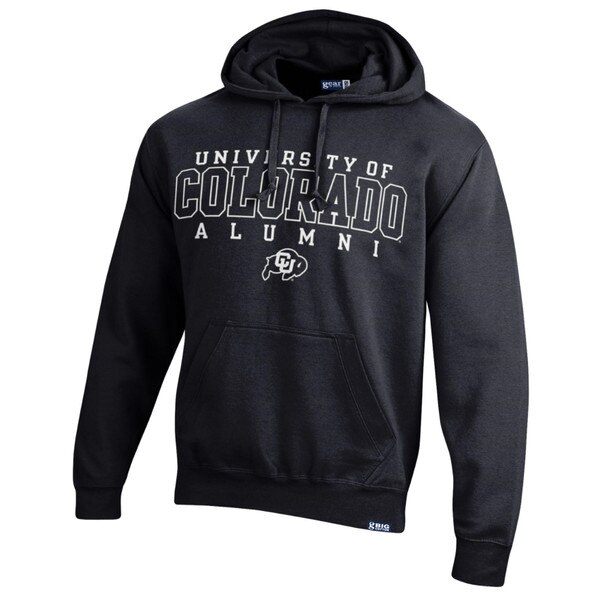 A black hoodie with University of Colorado Alumni in bold writing and a CU Buffalo logo.