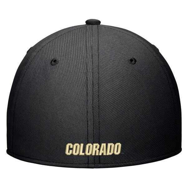 A black non-adjustable backing with Colorado sewn in gold lettering.