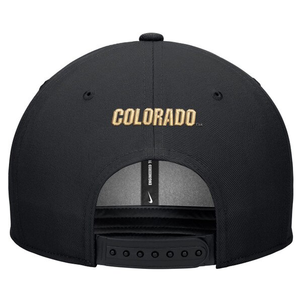 A black adjustable backing with Colorado in sewn in gold lettering.
