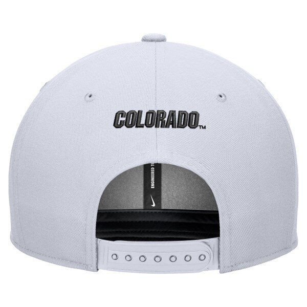 A white adjustable backing with Colorado in sewn in black lettering.