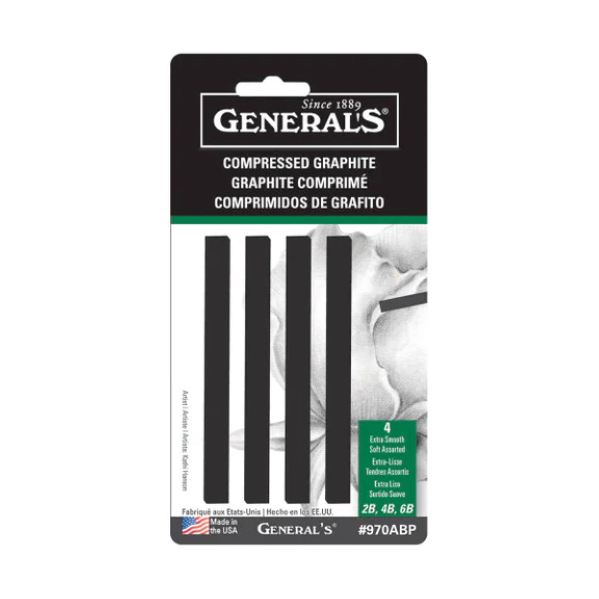 General Pencil Compressed Graphite Sticks – 4-Pack Assortment (2B, 4B, 6B) – For Drawing, Sketching & Blending
