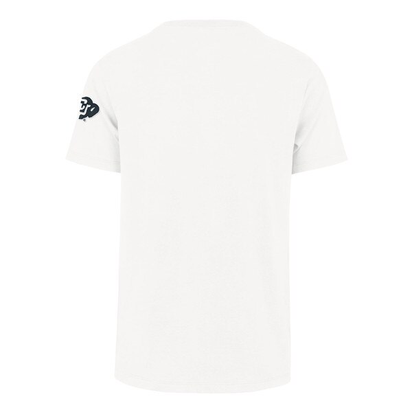Back of white Colorado T-shirt with CU Buffaloes logo on left sleeve