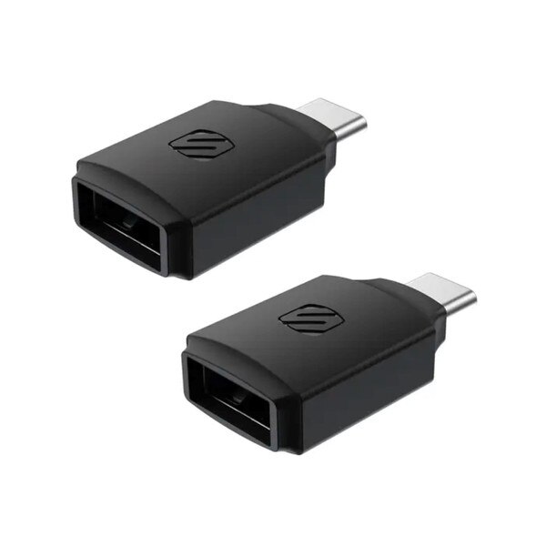 Two USB-A to USB-C adapters that are small and black.