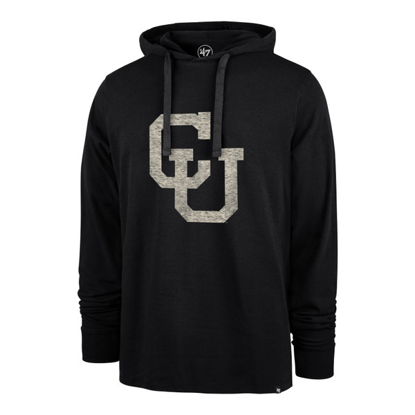 A black '47 Brand hoodie with the interlocking CU logo on the front in a light gold.