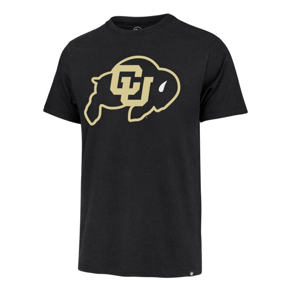 Front view of a black t-shirt featuring a large CU Buffaloes logo with an interlocking CU in gold.