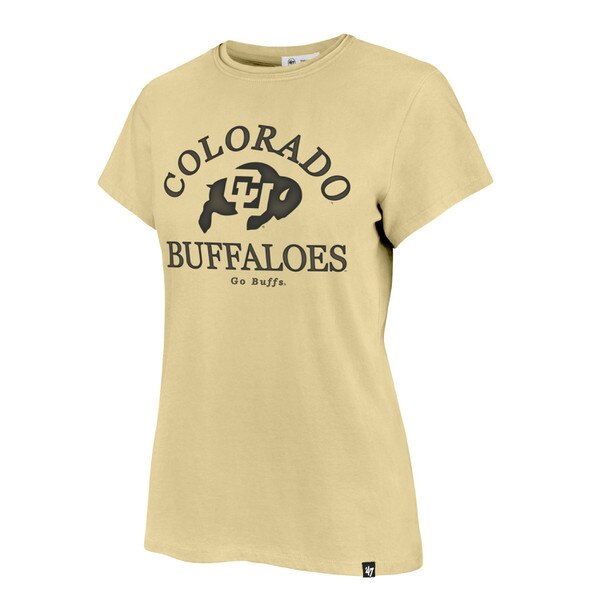 A yellow shirt with "Colorado" written arched above the cu buffalo logo. Below is "Buffaloes" written straight across. Under that in small font is "Go Buffs."