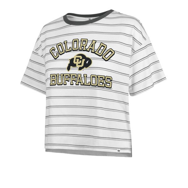 White and gray striped t-shirt with CU Buffaloes logo and Colorado Buffs lettering